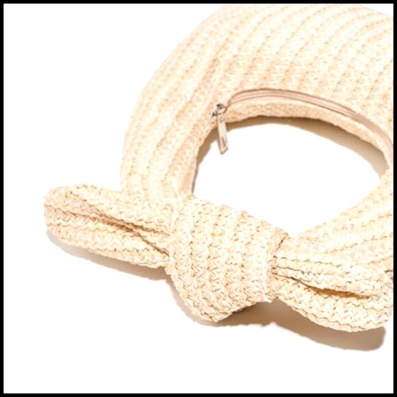 Knotted Straw Clutch Purse Bow Summer Beach Bag Dumpling Evening Handbag